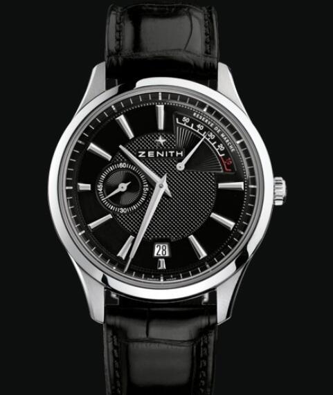 Replica Watch Zenith Captain Power Reserve Zenith Watch Captain 03.2120.685.22.C493 Steel - Black Dial - Black Strap