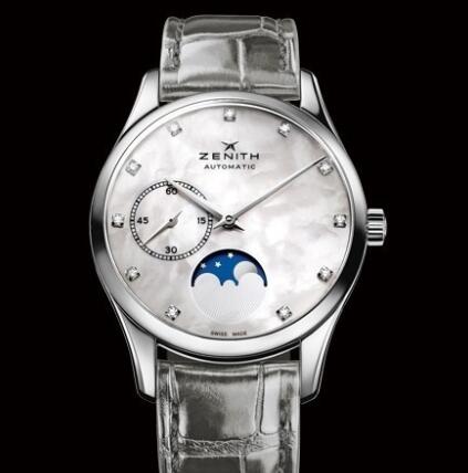 Zenith Watch for Women Replica Watch Zenith Elite Ultra Thin Lady Moonphase Héritage 03.2310.692/81.C706 Steel - Mother-of-Pearl - Diamond Indexes - Alligator Strap Zenith Watch for Women Replica Watch Zenith Elite Ultra Thin Lady Moonphase Héritage 03.2310.692/81.C706 Steel - Mother-of-Pearl - Diamond Indexes - Alligator Strap