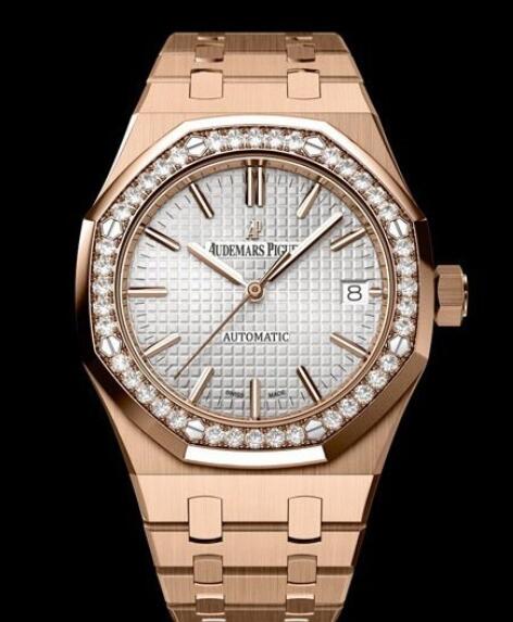 Replica watch Audemars Piguet Royal Oak Automatique 15451OR.ZZ.1256OR.01 Pink Gold - Diamonds - Silvered Dial - Pink Gold Strap