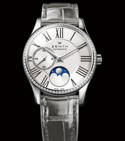 Zenith Watch for Women Replica Watch Zenith Elite Ultra Thin Lady Moonphase Héritage 16.2310.692/02.C706 Steel - Diamonds - Alliagtor Strap Zenith Watch for Women Replica Watch Zenith Elite Ultra Thin Lady Moonphase Héritage 16.2310.692/02.C706 Steel - Diamonds - Alliagtor Strap