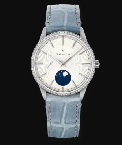 Zenith ELITE MOONPHASE 36mm steel diamonds with silver dial Replica Watch 16.3200.692/01.C832