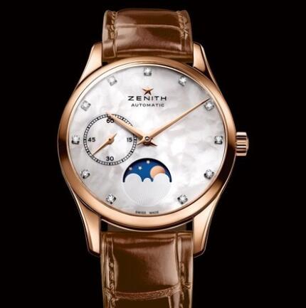 Zenith Watch for Women Replica Watch Zenith Elite Ultra Thin Lady Moonphase Héritage 18.2310.692/81.C709 Pink Gold - Mother-of-Pearl - Diamond Indexes - Alligator Strap Zenith Watch for Women Replica Watch Zenith Elite Ultra Thin Lady Moonphase Héritage 18.2310.692/81.C709 Pink Gold - Mother-of-Pearl - Diamond Indexes - Alligator Strap