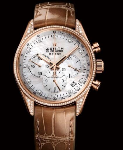 Zenith Watch for Women Replica Watch Zenith El Primero 36'000 VPH 38mm Lady 22.2151.400/81.C709 Pink Gold - Diamonds - Mother-of-Pearl and Diamonds Dial