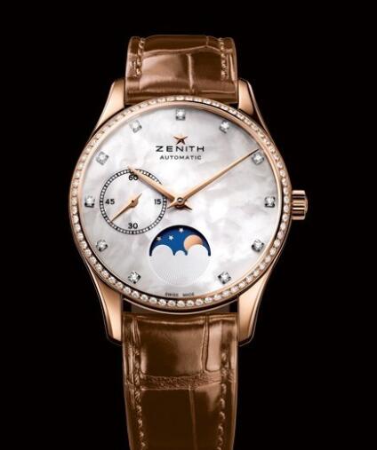 Zenith Watch for Women Replica Watch Zenith Elite Ultra Thin Lady Moonphase Héritage 22.2310.692/81.C709 Pink Gold - Diamonds - Mother-of-Pearl - Alligator Strap Zenith Watch for Women Replica Watch Zenith Elite Ultra Thin Lady Moonphase Héritage 22.2310.692/81.C709 Pink Gold - Diamonds - Mother-of-Pearl - Alligator Strap