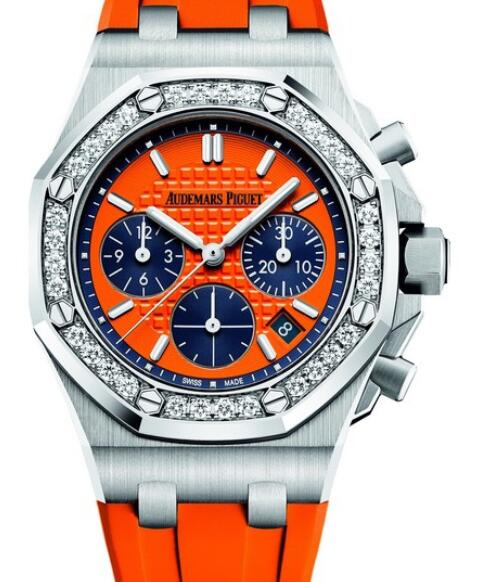 Replica Audemars Piguet Watch Royal Oak Offshore Selfwinding Chronograph 26231ST.ZZ.D070CA.01 Stainless Steel - Diamond - Orange Dial - Rubber Strap