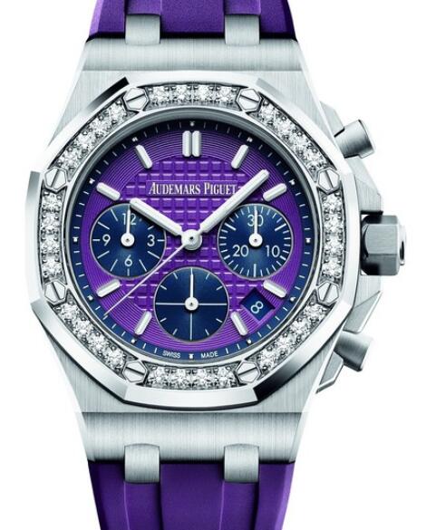 Replica Audemars Piguet Watch Royal Oak Offshore Selfwinding Chronograph 26231ST.ZZ.D075CA.01 Stainless Steel - Diamond - Purple Dial - Rubber Strap