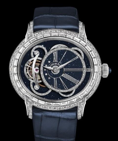 Replica Watch Audemars Piguet Tourbillon Millenary 26381BC.ZZ.D312CR.01 White Gold - Diamonds - Aventurine - Blue Alligator Strap