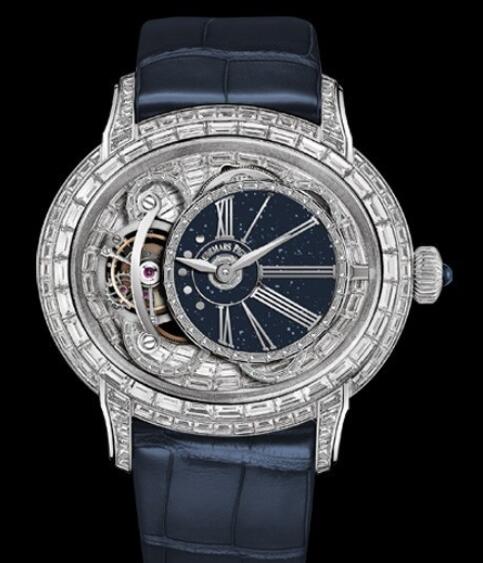 Replica Watch Audemars Piguet Tourbillon Millenary 26381BC.ZZ.D312CR.02 White Gold Paved by Diamonds - Aventurine - Blue Alligator Strap