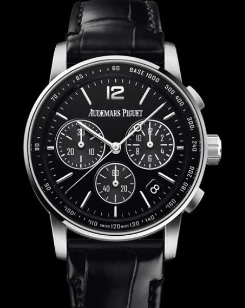 Replica Audemars Piguet Watch Code 11.59 Selfwinding Chronograph 26393BC.OO.A002CR.01 White Gold - Black Dial - Strap Alligator