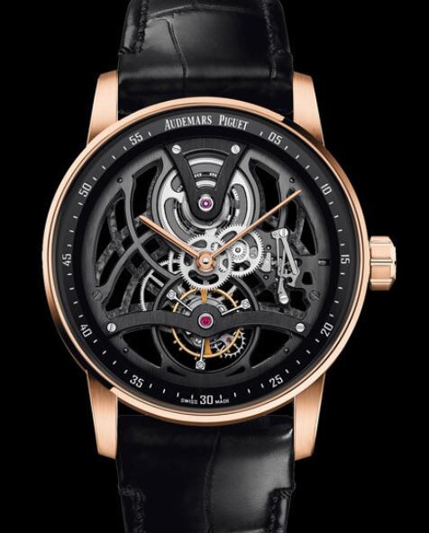 Replica Audemars Piguet Watch Code 11.59 Tourbillon Openworked 26600OR.OO.D002CR.01 Pink Gold - Black Dial - Strap Alligator