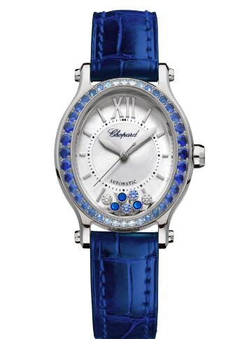 Chopard Happy Sport Oval Watch Cheap Price 31 X 29 MM AUTOMATIC WHITE GOLD DIAMONDS SAPPHIRES 275362-1003
