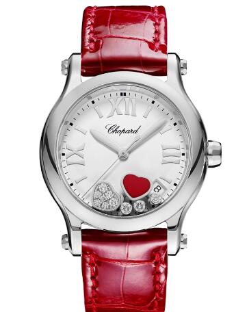 Chopard Happy Hearts Watch Cheap Price 36 MM QUARTZ STAINLESS STEEL DIAMONDS STABILIZED RED STONE 278582-3005