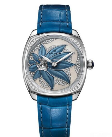 Zenith Watch for Women Replica Watch Zenith Star 33 mm 45.1972.681/36.C757 White Gold - Diamonds - Blue Enamel Dial - Alligator Strap