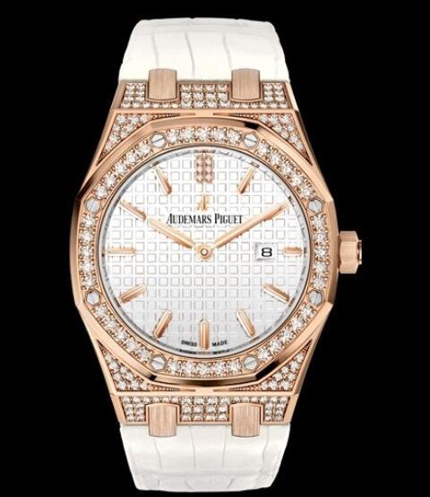 Replica Watch Audemars Piguet Royal Oak Quartz 67652OR.ZZ.D011CR.01 Pink Gold - Diamonds - Alligator Strap