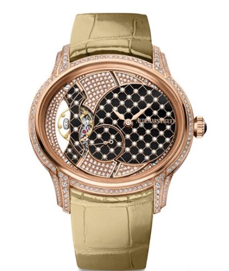 Replica Watch Audemars Piguet Millenary 77249OR.ZZ.A205CR.01 Pink Gold - Diamonds - Alligator Strap